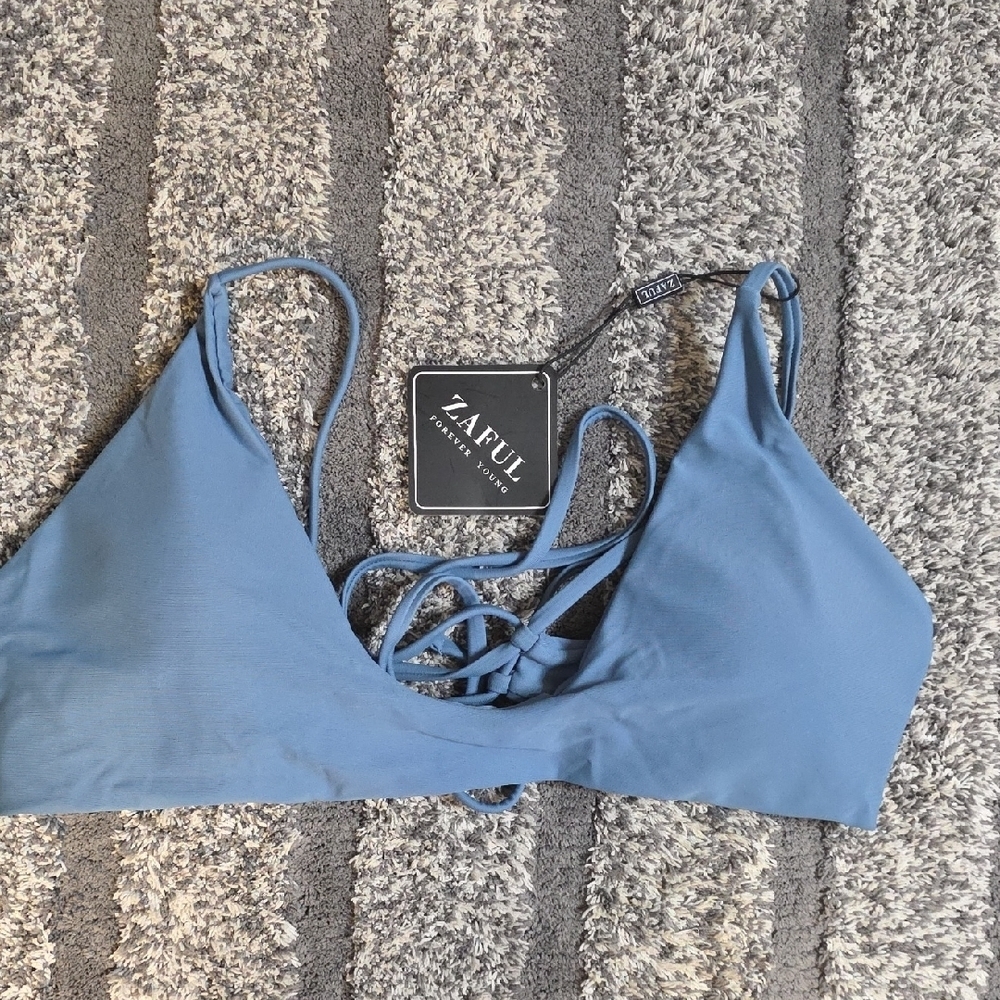Zaful Dusty Blue Lace-Up Bralette